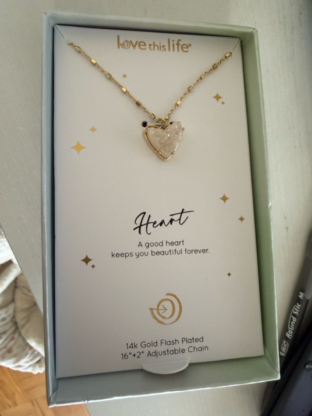 Kohl's Gold Heart Druzy Pendant Necklace with White Stone